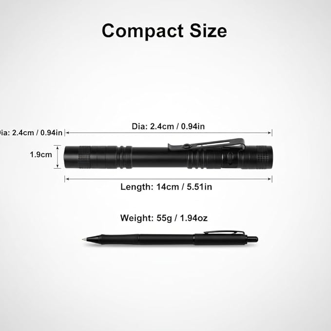 1000 Lumens Pen Flashlight, Compact LED Torch with Clip, 2×AAA Battery Powered, Pocket-Sized Inspection Light for Everyday Carry, Outdoor Use & Work