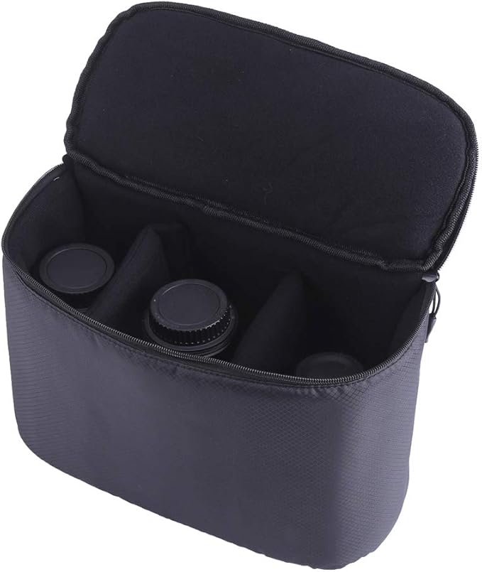 Camera Insert Bag, Universal Liner Lens Pouch DSLR SLR Padded Insert Case Partition Inner Bag with Hanging Strap Shockproof for Mirrorless Cameras, Lenses(Black)