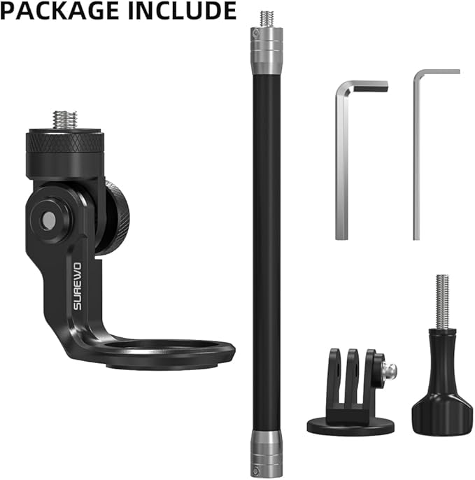 SUREWO Aluminum Motorcycle Bike Handlebar Mount for Insta360 X5,Bike Handlebar Selfie Stick Mount with Adjustable Aluminium Alloy Rod for Insta360 X5 X4 X3 X2 X,DJI Action 5Pro/4/3,GoPro