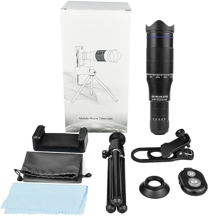 40X Mobile Phone Telephoto Lens Kit, Telephoto Phone Lens for Hiking Camping Wildlife Observation Moon Sports Game Concert Watching, Compatible with Most Smartphone, Bok7 Prism for Crisp Image