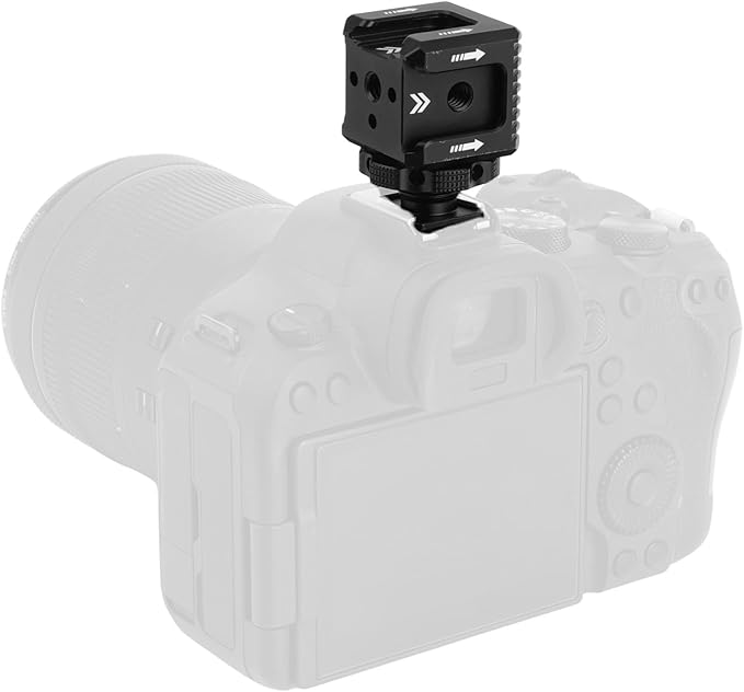 Cold Shoe Mount Adapter, Metal Camera Cold Shoe Extension Bracket with 1/4" Screw Holes for Photography Flash Light Microphone Monitor Compatible with DSLR Cameras (Black)
