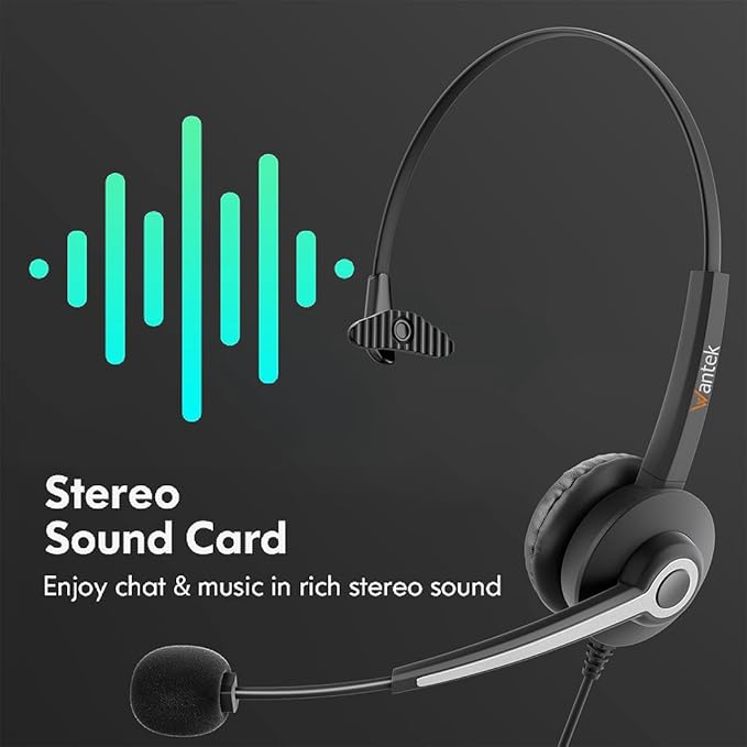 Wantek USB-A/USB C/3.5mm Jack 3-in-1 PC Headset, Wired & Noise with Noise-Cancelling Microphone for Laptop - Type-C Computer Headphones with Mic in-line Control for Home