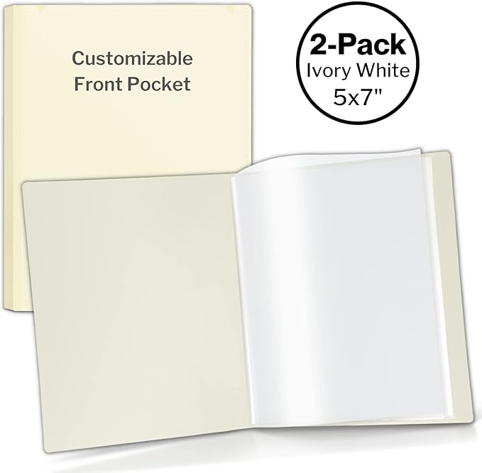 CRANBURY Small Photo Album 5x7 (Ivory), 2-Pack Plastic Photo Book, 24 Pockets Show 48 Pictures, Mini Picture Binder with Customizable Album Cover, 5 x 7 Clear Sleeves