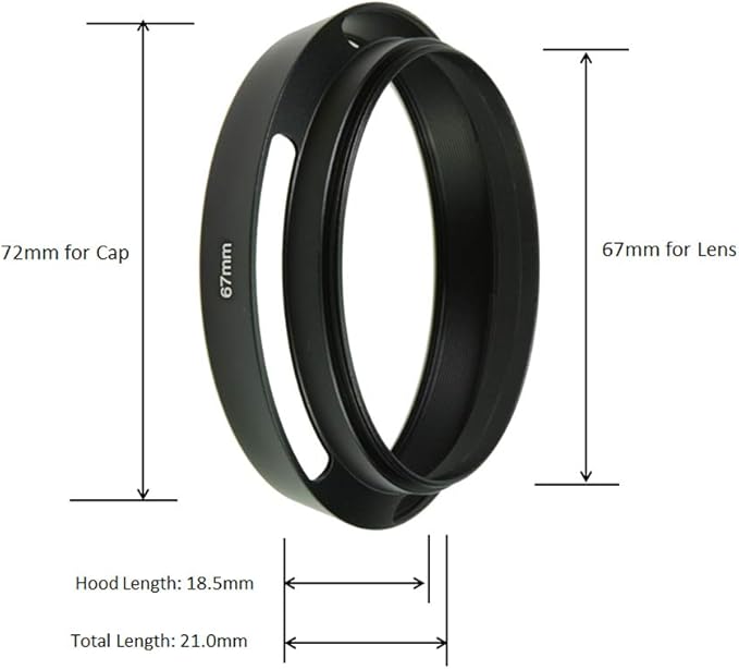 SIOTI 67mm Lens Hood, Oxidation Matte Anti Reflective Treatment, Aluminum Alloy, with 1 * 72mm Lens Cap, Compatible with Sony/Canon/Nikon/Fuji etc >40mm Camera Lens