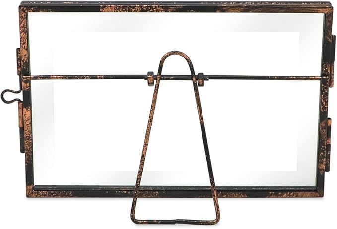 Isaac Jacobs 7x5, Antique Bronze, Vintage Style Brass and Glass, Metal Floating Picture Frame (Horizontal) with Locket Closure, for Photos, Art, More, Tabletop Display (7x5 Antique Bronze)