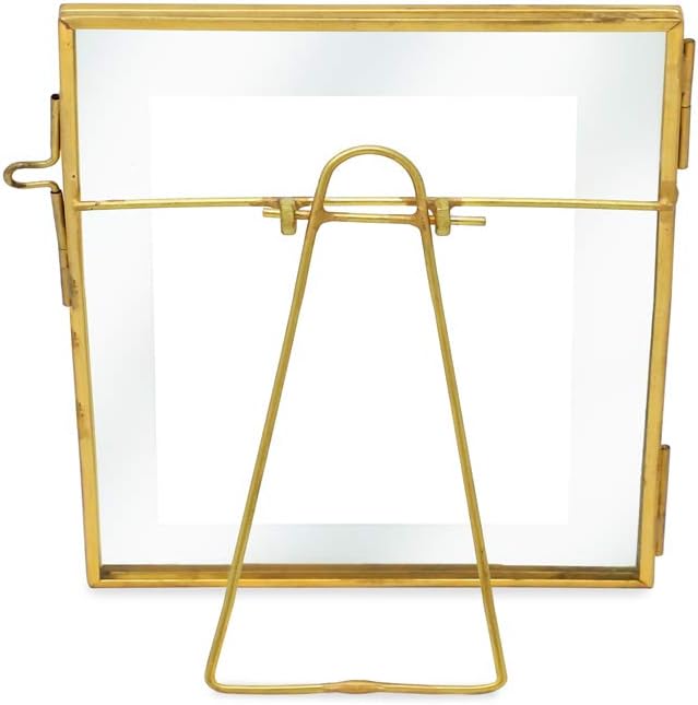 Isaac Jacobs 4x4, Antique Gold, Vintage Style Brass and Glass, Metal Floating Picture Frame with Locket Closure, for Photos, Art, & More, Tabletop Display (4x4 Antique Gold)