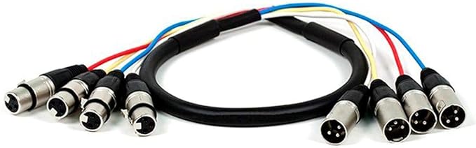 Monoprice 4-Channel XLR Male to XLR Female Snake Cable - 3 Feet - Black/Silver, Metal Connector Housings, Plastic and Rubber Cable Boots