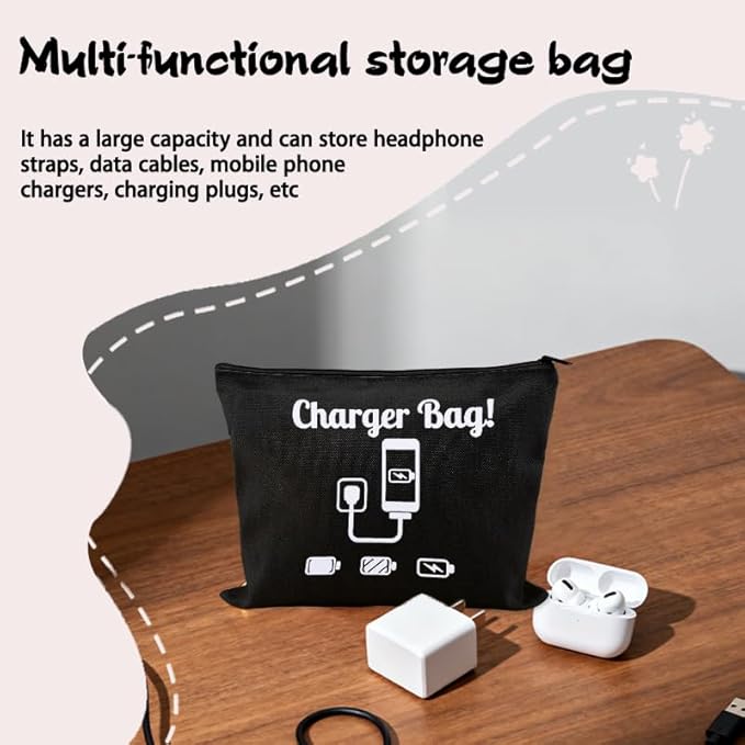 Charger Bag for Traveling Camping Cable Cord Organizer Bag for Travel Anti Loss Pouch for Electronics Bags for Power Cords Usb Wire Storage Case Plug Makeup Bags for Men Women Earphone Tie Wrap 3 Pack