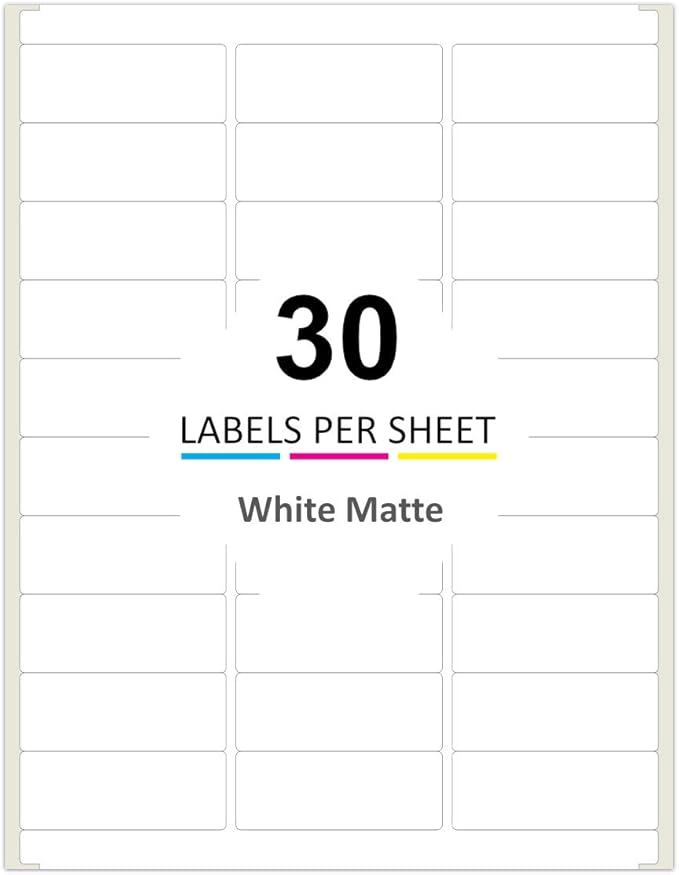 Printable Address Labels for Laser & Inkjet Printers Blank Mailing Labels 30 Labels per Sheet 2.625 x 1 Inch (750 Labels/25 Sheets)