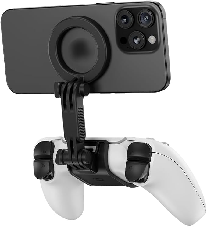 KIWIFOTOS Magnetic Phone Mount for PS5 Gaming Controller PlayStation Dualsense Wireless Controller Phone Stand Holder for iPhone 17 16 Samsung Pixel Smartphone