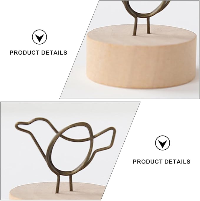 6pcs Wooden Memo Clips with Bowknot, Bird, and Car Designs, Vintage Photo Display Stands for Desktop Organization and Home Office Decoration Random Color