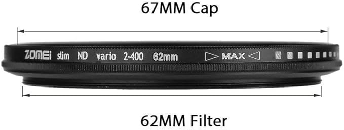 62mm Optical Glass Ultra Slim Fader ND Neutral Density Variable ND2-ND400 Lens Filter