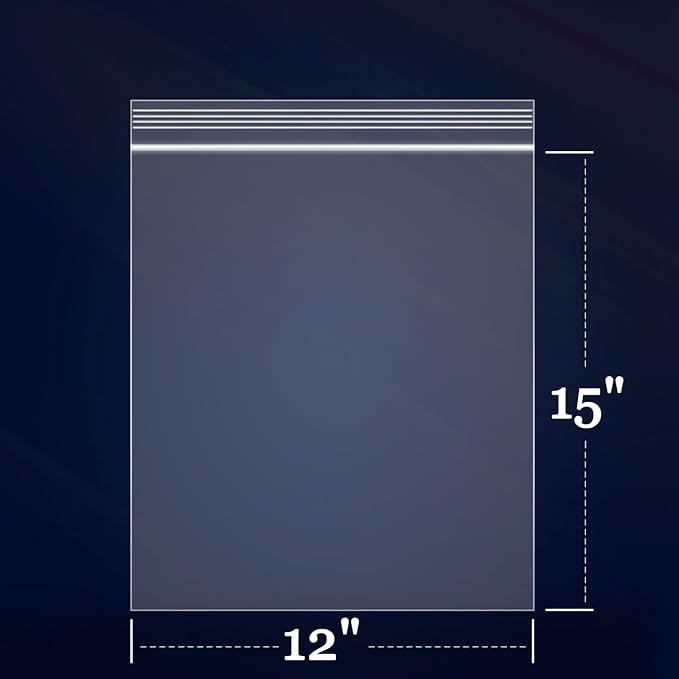 iMailer - 100 Count - 12" x 15" Large Zip Bags - 2 Mil Reclosable Zip Plastic Poly Bags with Lock Seal Zipper for Storage, Clothing, T-Shirts, Pants
