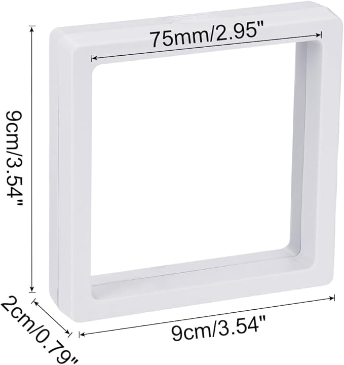 MECCANIXITY Floating Frame Display Holder Stand 3D Jewelry Display Boxs 3.54 x 3.54 x 0.79 Inch White for Ring Necklace Bracelet Earring Pack of 2