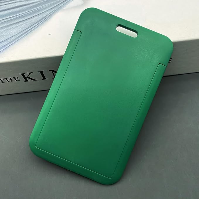 Larpur Sliding Badge Holders, 2 Pack Hard Plastic Card Case Holders with Clear ID Window, Vertical ID Badge Case for Teachers, Students, Employees, Dark Green