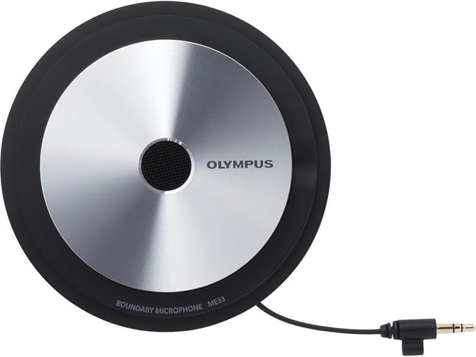 OM SYSTEM Olympus ME33 Table Top Conference Meeting Omni-Directional Microphone with Daisy Chain Capabilities, Black and Silver