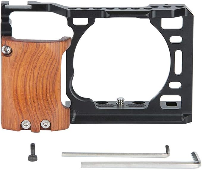 NICRYRIG Cage Kit for A6400 A6500 Sony Mirrorless Camera, with Wooden Handle Grip M2.5 Screw - 110