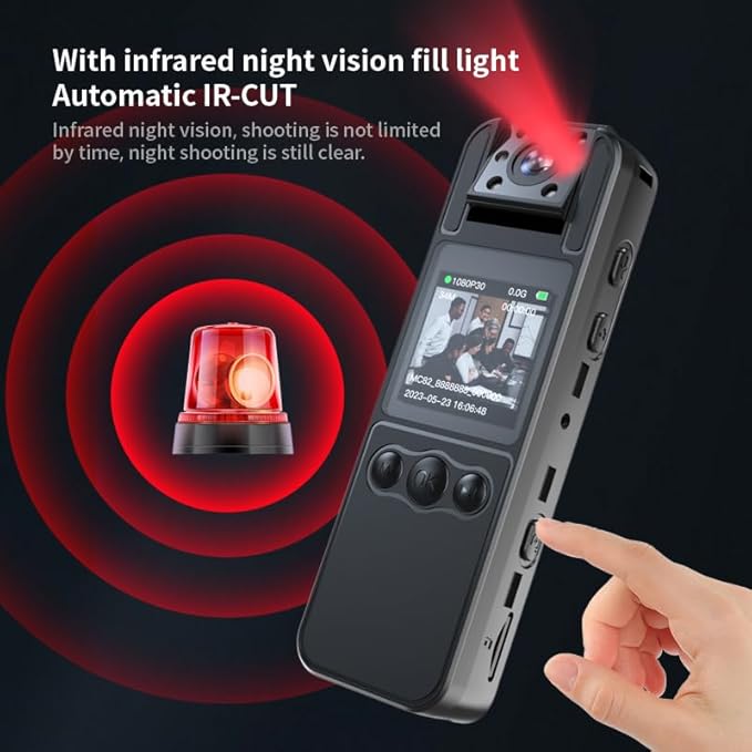 128G Body Cam with 180°Rotating Lens,Bike Camera with Audio and Video Recording,Sport Camera with 6hrs Battery,Night Vision,Wearable Cam for Pet,Office,Security Police Law Enforcement (H82-1080-128G)