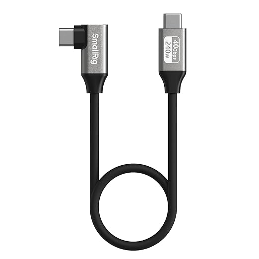 SMALLRIG USB4 40Gbps USB-C Cable, 240W Fast Charging & 8K@60Hz Video & 40Gbps Data Transfer, 35cm/13.8in Straight to Angled Connectors with Cable Tie, for MacBook for iPad Pro for iPhone - 5075