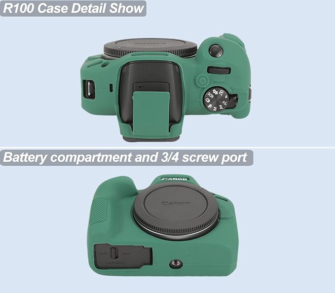 Pocoukate Case for Canon EOS R100 Camera, Soft Silicone Protective Cover Skin with EOS R100 Screen Protector Accessories for EOS R100 Mirrorless Camera Silicone Case - Deep-Green
