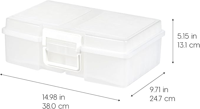 IRIS USA 4" x 6" Photo Storage Box Craft Keeper, 2-Pack, Transparent Handle Container with 12 Organization Holder Cases for Pictures, Tasks, Scrapbooking, Ephemera, Stationery Storage, Clear