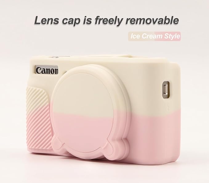 Pocoukate Case for Canon PowerShot SX740 HS Camera with Screen Protector, Soft Silicone Protective Skin with Removable Lens Cover for SX740/SX730 HS Accessories Rubber - Misty White Sakura Pink ﻿