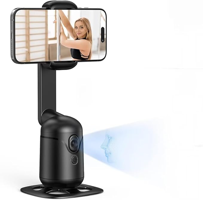 Auto Face Tracking Tripod, AI Phone Gimbal Stabilizer with Remote and Gesture Control, 360° Rotation, No App, 1200mAh Battery, 5-Hour Runtime, Cell Phone Photo and Video Kits Stand for Live Recording