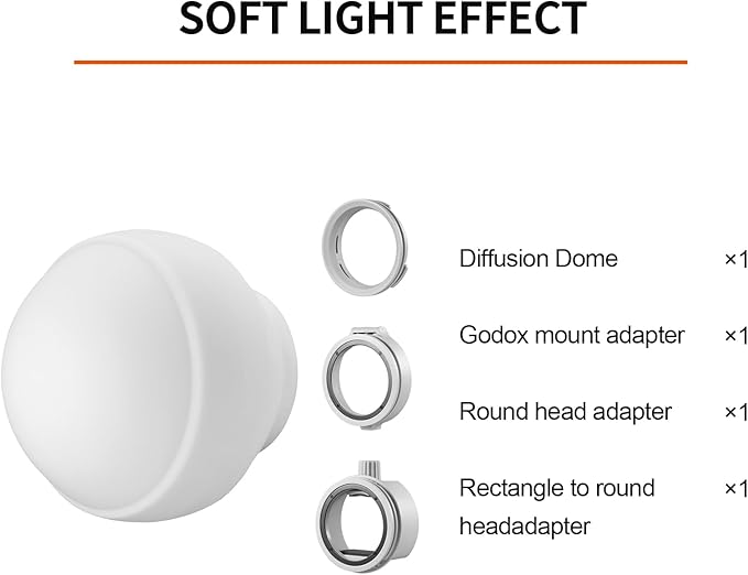 Godox ML-CD15 Diffusion Dome Flash Diffuser Modifier, Collapsible Soft Light Diffuser with 3 adapters for AD200 AD200Pro V1 TT685 V860III TT600 AD300Pro AD400PRO Speedlight,ML30 ML60 Video Lights