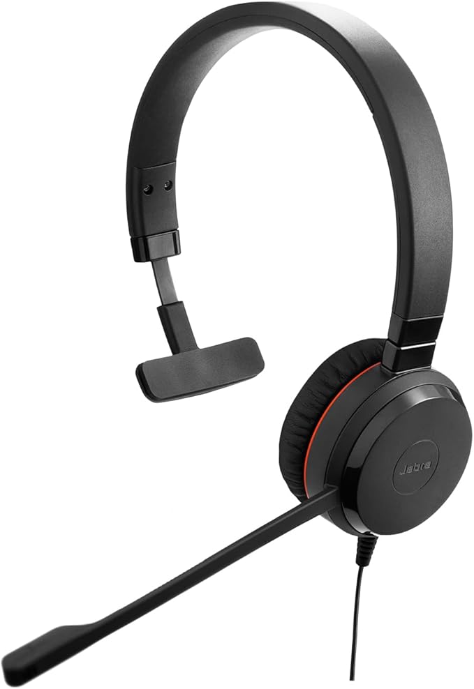 Jabra Evolve 30 II Wired Single-Ear Headset with Mic - 3.5mm Jack, USB-A/USB-C Connectivity, Computer Headset with Noise-Canceling Microphone, Works with Online Meeting Platforms - Black
