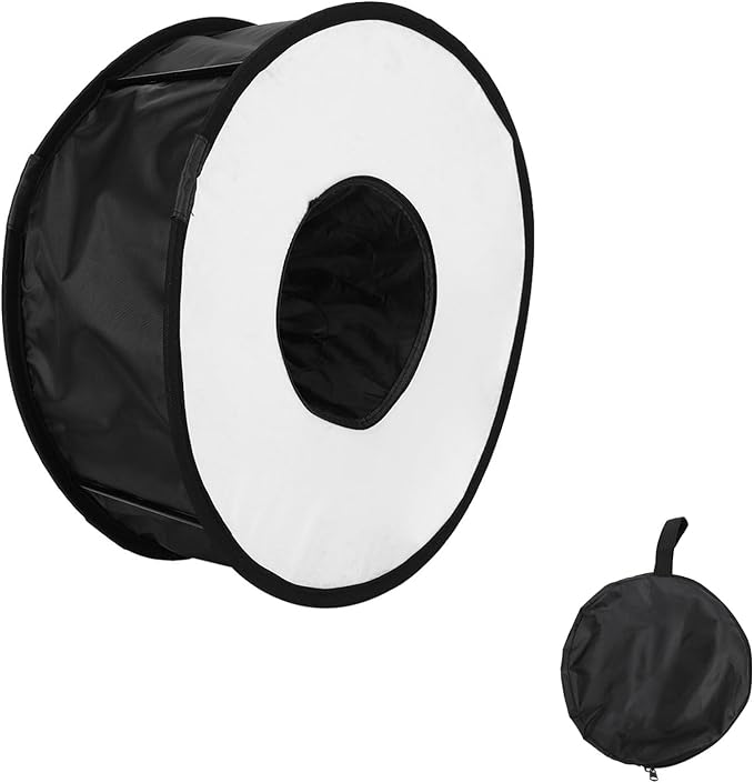 Softbox Diffuser, 42x16cm Foldable Ring Speedlite Flash Diffuser Macro Shoot Round Softbox with Storage Bag for Camera Flash Light