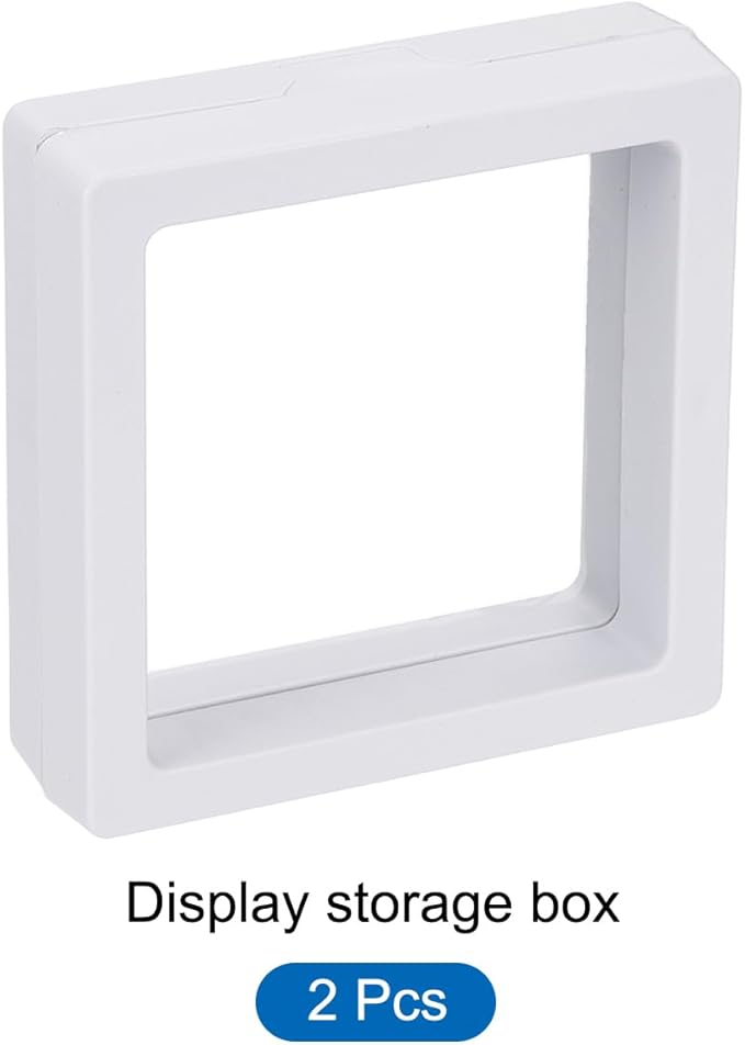 MECCANIXITY Floating Frame Display Holder Stand 3D Jewelry Display Box 2.76 x 2.76 x 0.79 Inch White for Ring Necklace Bracelet Earring Pack of 2