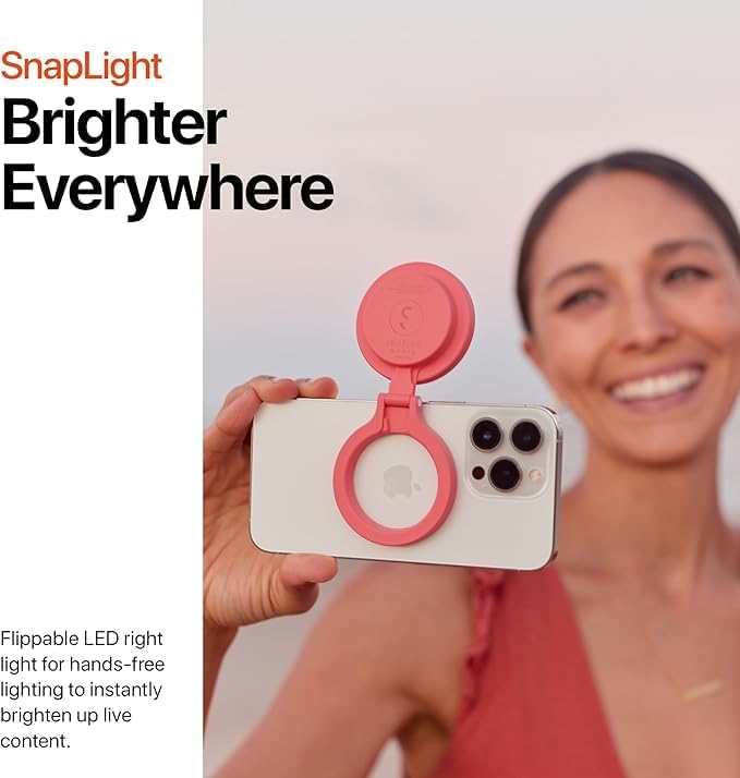 ShiftCam SnapPocket Light - LED Selfie Ring Light with Four Brightness Settings and Built in Battery - Magnetic Mount Snaps on to Any Phone - Flippable Design (Midnight)