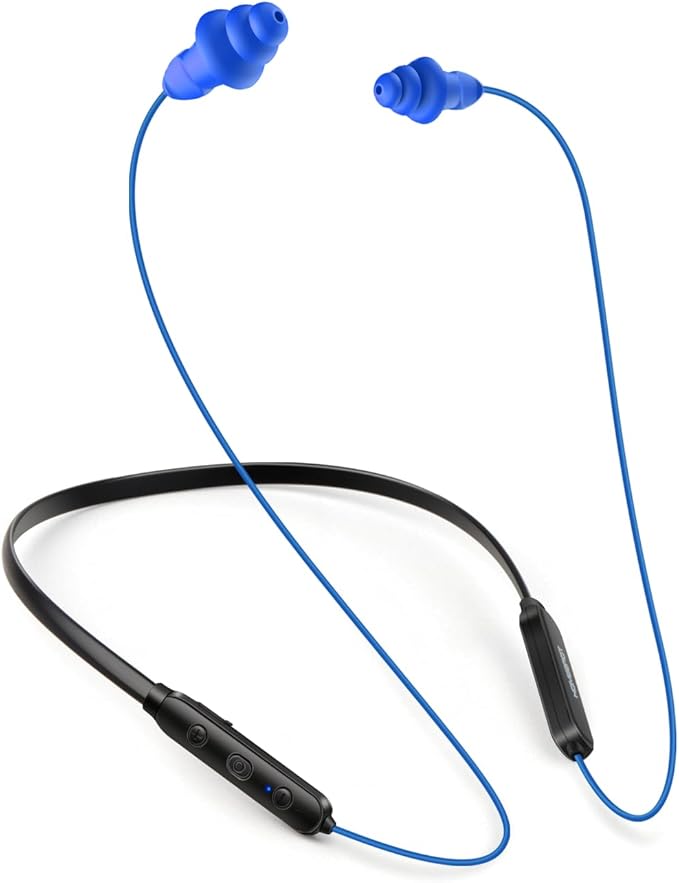 HomeSpot Noise Reduction Wireless Neckband Headphones with Qualcomm aptX HD, 27dB NRR, CVC Noise Cancelling Mic & Controls and 20H Playtime for Work Safety OSHA Compliant (Blue with Blue)