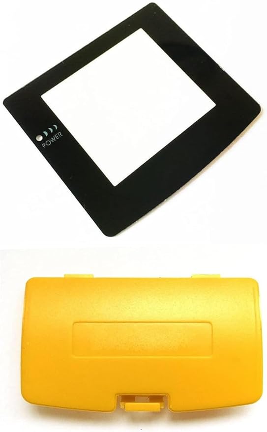 Battery Back Door Cover Lid + Glass Screen Lens for Gameboy Color GBC Replacement (Yellow)