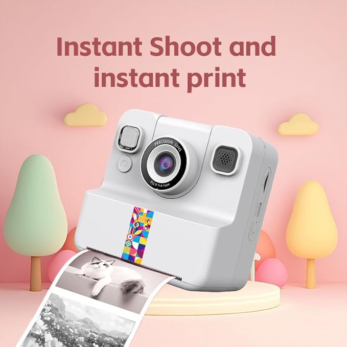 Children's Instant Printing Camera, 1080p Video Recording Children's Instant Cameras, 180 ° Rotating Selfie Lens, 1 Roll of Printing Paper, Toy Gifts for Boys and Girls Aged 3-12