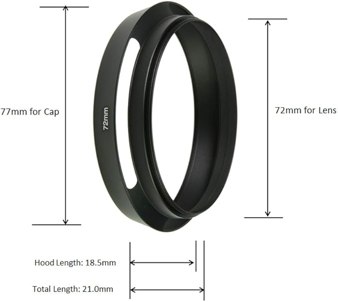 SIOTI 72mm Lens Hood, Oxidation Matte Anti Reflective Treatment, Aluminum Alloy, with 1 * 77mm Lens Cap, Compatible with Sony/Canon/Nikon/Fuji etc >40mm Camera Lens