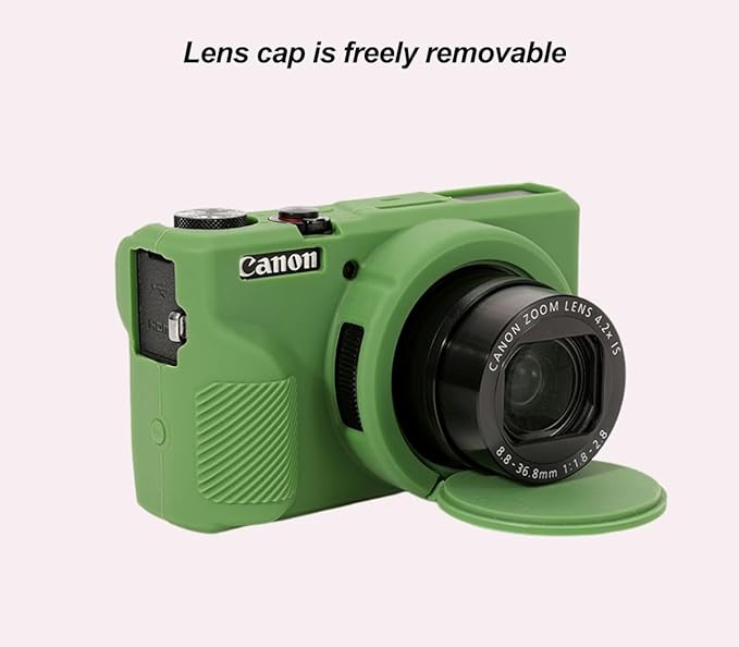 Pocoukate Case for Canon G7X Mark III Camera, Soft Silicone Protective Cover Skin with Removable Lens Cover for Powershot G7X Mark iii, Silicone Case with G7X3 Screen Protector Accessories - Green