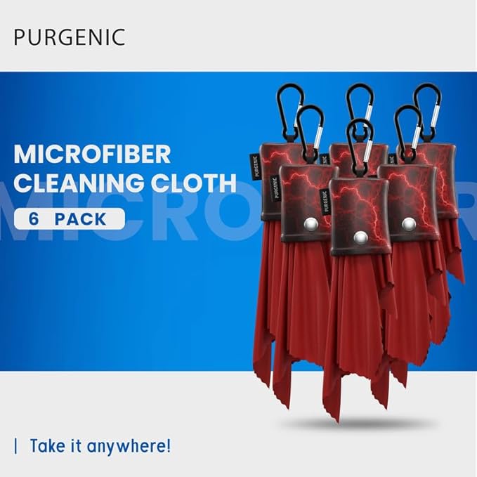 Microfiber Cloth & Glasses Wipes (6 Pack) Lens & Glasses Cleaning Cloth - Eye Glass Clean Cloths - Eyeglass Cleaning Cloth - Glass Cleaning Cloth - Camera Lenses & Gadget Delicate Screens - Red