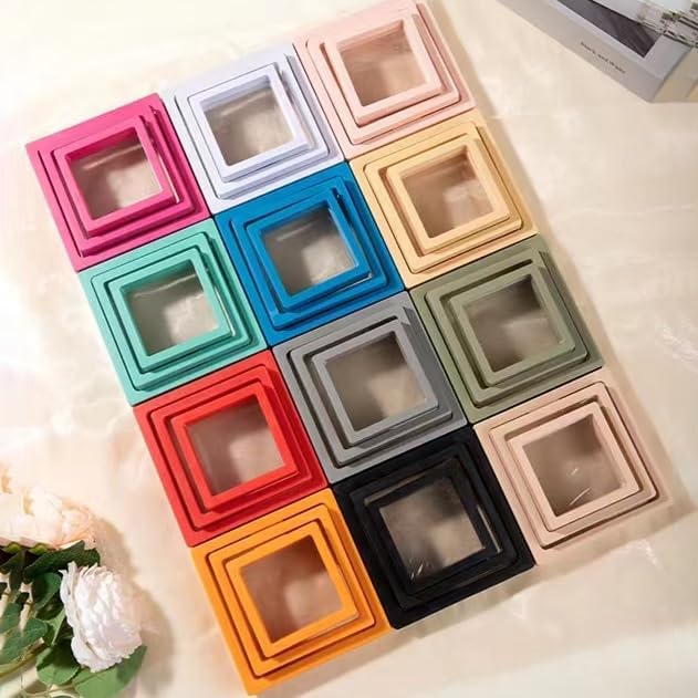 12PCS 3D Floating Frame Display Stand, Jewelry Box, Gift Box, Ornament Organizer, Small Travel Jewelry Box, PE Film Anti-Oxidation, Suspended Display Box Stackable (4.33 * 4.33, Type 5)