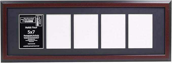 Creative Letter Art 5 Opening Mahogany Picture Frame with Glass to hold 5 by 7 inch Photographs including 10x32-inch Black Mat Collage