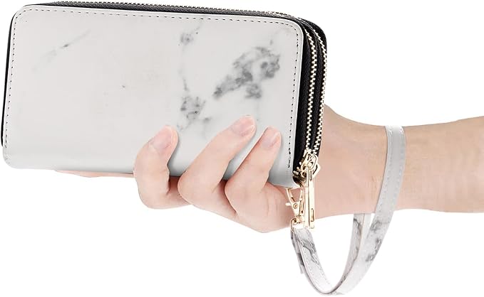 Cellphone Wallet for Women Dual Zipper Long Purse with Removable Wristlet