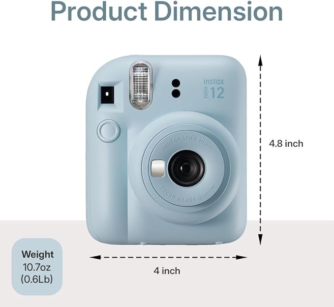 Fujifilm Instax Mini 12 Instant Camera Pastel Blue Bundle – Includes 40-Sheets Instax Mini Film, Protective Case, and Mini Photo Album