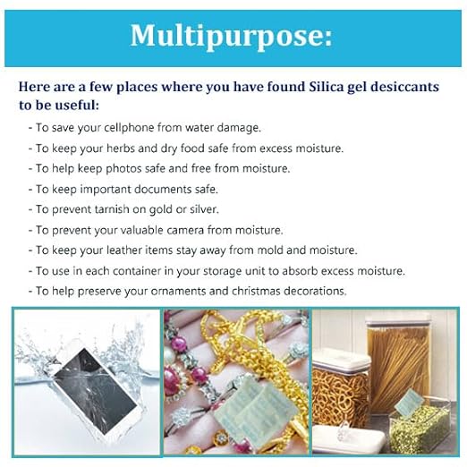 Desiccant Packs 100 Packets 2 Gram Premium Silica Gel Moisture Absorber for Storage Food Contact Safes