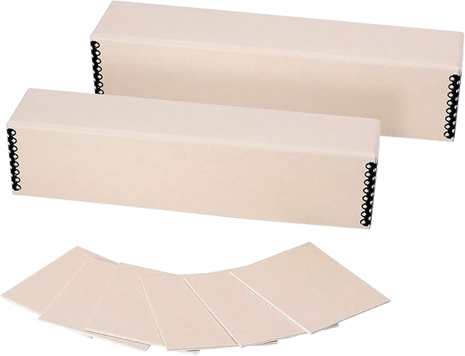 Mat Board Center, Archival Slide File Storage Case, Acid-Free Preservation Box for Storing Photos, Prints, Negative, Sturdy Organizer Holds Up to 140 Films- Tan-Pack of 2