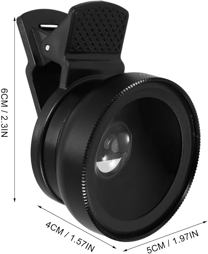 Universal Clip-on Phone Camera Lens Kit 2-in-1 Ultra Wide Angle and Macro Lens for Mobile Photography Lightweight Black Compatible with Smartphones