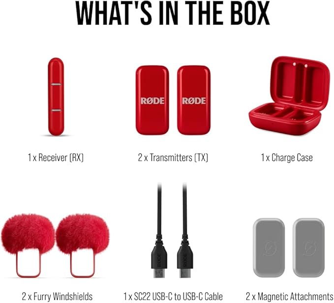 RØDE Wireless Micro - Compact Wireless Microphone, Two Mics with Charge Case for Smartphone Content Creation - USB-C, Red