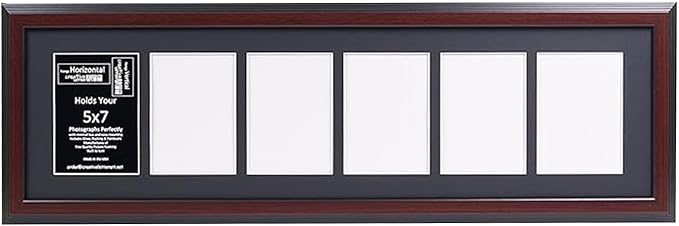 Creative Letter Art 6 Opening Mahogany Picture Frame with Glass to hold 5 by 7 inch Photographs including 10x36-inch Black Mat Collage