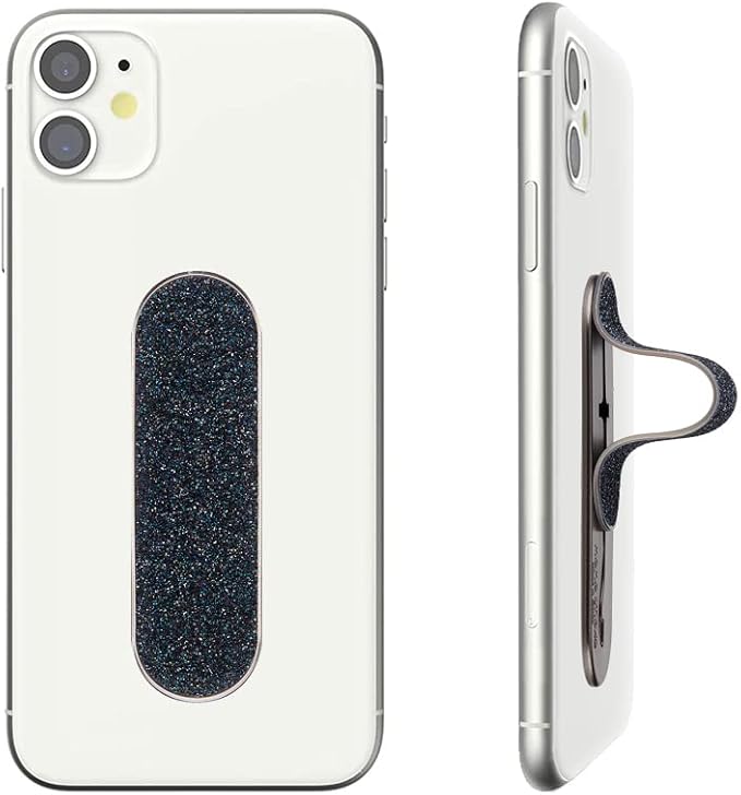 Momostick Flatstick, Cell Phone Finger Grip Strap Holder for Hand, Cell Phone Stand, New Slim Finger Loop Selfie Grip Compatible with Most Smartphones - Glitter Navy