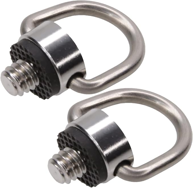 Foto&Tech Stainless Steel 1/4"-20 Rubber Padded D Ring Screw, D-Shaped Ring Camera Sling Screw for Shoulder Straps, Wrist Straps, Selfie Sticks, Gimbals (2 Pieces, Gray)