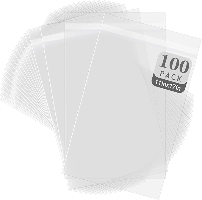Golden State Art, 100 Pack Clear Bags for 11x17 Mats, Pictures, Acid-Free, 11 3/7"x17 1/2"